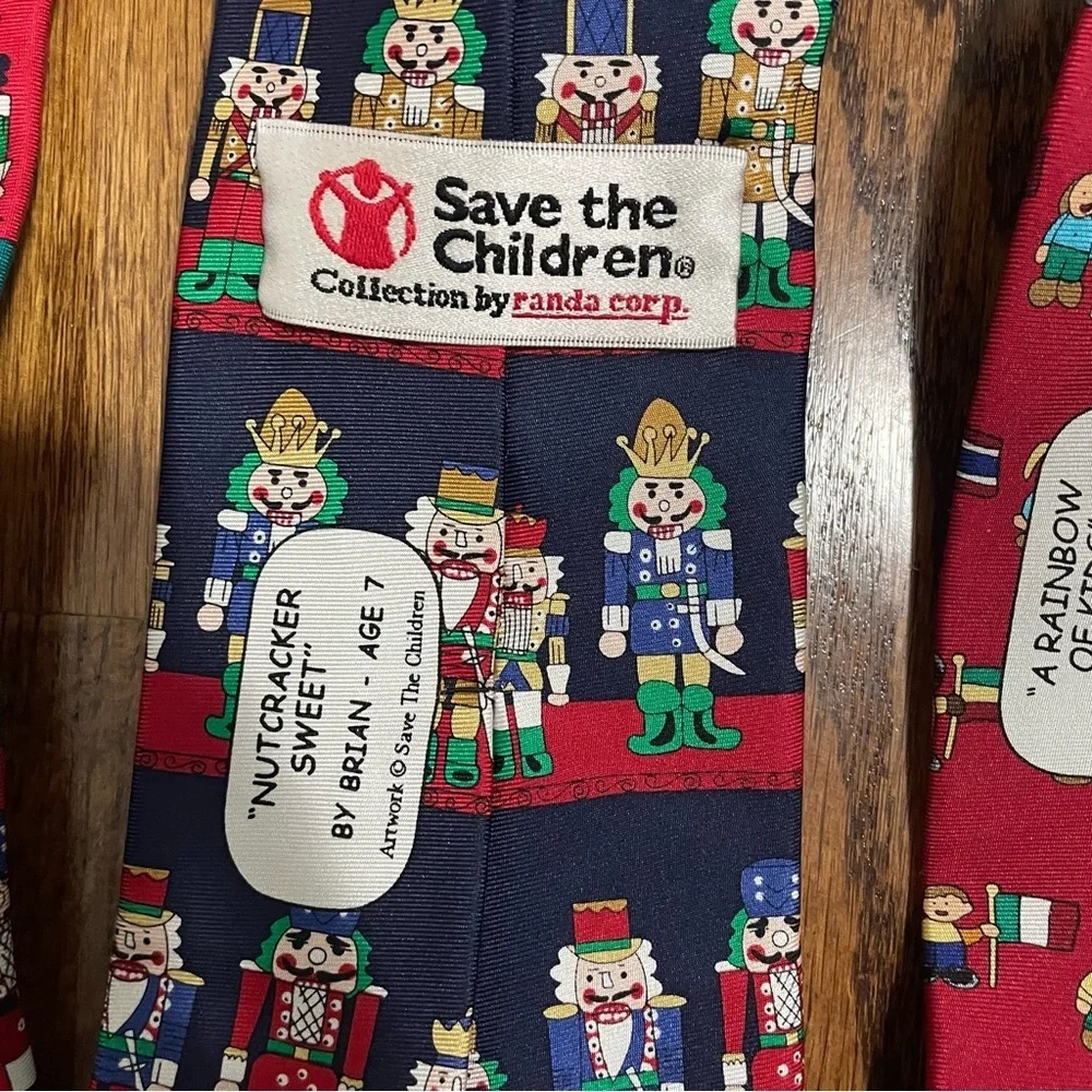 Save‎ the Children Christmas Holiday Red Blue Silk Ties Qty 4